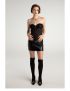 Lace mesh pleated leather dress